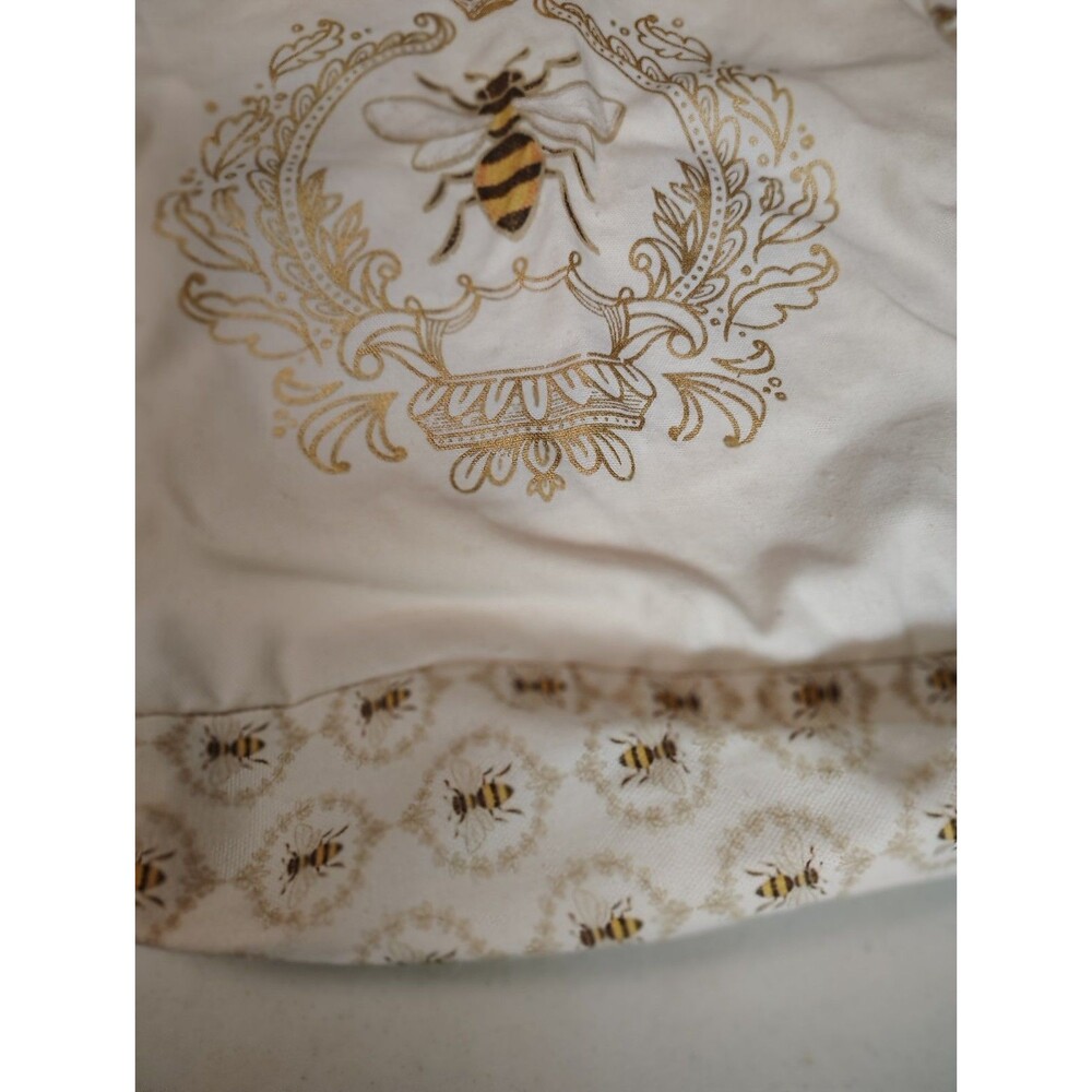 NWT Begonia Market Queen Bee Canvas Tote Bag Gold Metallic Honeycomb Reusable - Picture 3 of 12